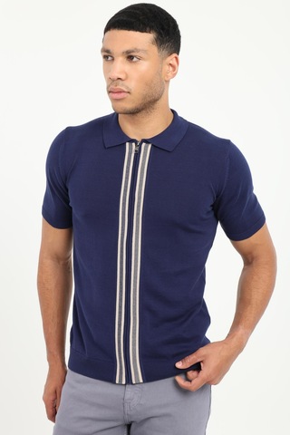 Dufy Erkek Slim Fit Fermuarlı Polo Yaka Lacivert Triko-18933