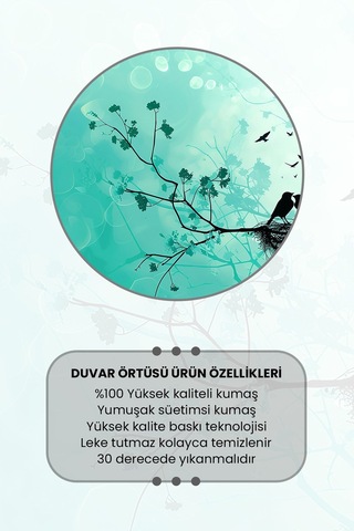 Mavi Kış Silüeti Desenli Duvar Halısı Duvar Örtüsü Tapestry Süet Dokulu Kumaş