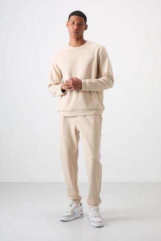 Tommy Life Bej Pamuklu Kalın Yumuşak Dokulu Comfort Fit Nakışlı Erkek Eşofman Takım - 85254 Bej