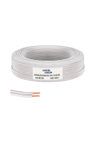 Cable Cable Elektrik Kablosu Kordon 2X0.75 Beyaz 100Mt