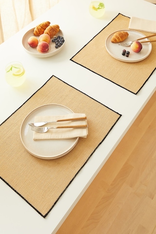 Home Wave 6'lı Siyah Dikiş Detaylı Jüt Amerikan Servis 45 X 35 Cm Bej