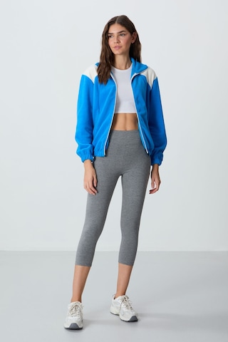 Tommy Life Saks Kalın Yumuşak Dokulu Dik Yaka Oversize Nakışlı Polar Kadın Sweatshirt - 97293 Saks