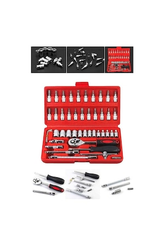 Zhltools 58 Parça Set 46 Parça Lokma Takımı Otomatik Cırcır 1/4 12 Parça Kombine Açık Ağız Yıldız Anahtar Takımı