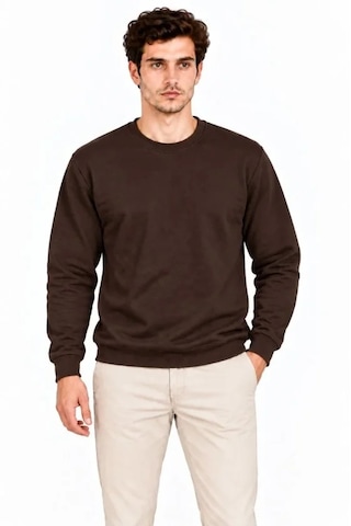 Modi Erkek Bisiklet Yaka İçi Şardonlu 2 İplik Düz Uzun Kollu Regular Fit Sweatshirt - Kahverengi Kahverengi L