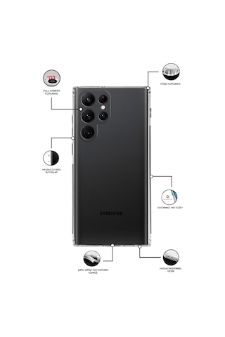 Samsung Galaxy Uyumlu S22 Ultra Kılıf Kamera Korumalı Tıpalı Şeffaf Silikon Kapak