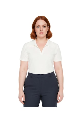 Ersefa Kadın Basic Vücuda Oturan Polo Yaka Kısa Kollu Kaşkorse Bluz Cool Beyaz