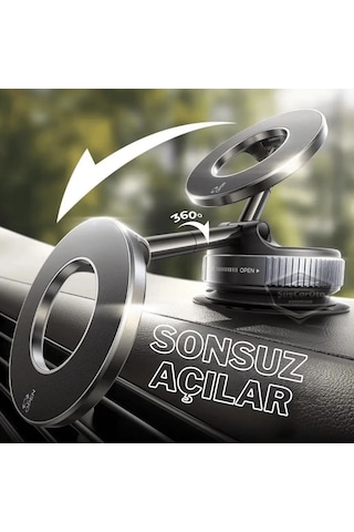 360 Ayarlanabilir Vakumlu Güçlü Manyetik Araç Telefon Tutucu Magsafe Uyumlu Vakumlu Vantuz 360 Katlanabilir Telefon Tutucu Geliştirilmiş Versiyon Siyah