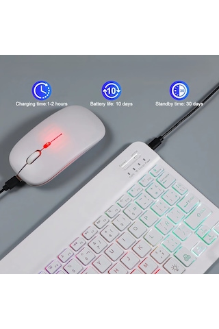 Bluetooth Klavye Mouse Seti Rgb Aydınlatmalı Kablosuz Şarjlı Klavye Mouse Seti - Türkçe Q Optik