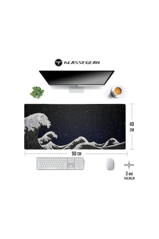Klasse Pro - 10 Farklı Model Dikişli Kenar 90x40 Cm Oyuncu Gaming Mouse Pad Kanagawa Yıldızlar, 90x40 Cm