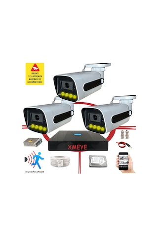 Bises 3 Kameralı Hareket Algılayan 5 Mp Lens 4 Warm Led Gece Renkli Gösteren Güvenlik Kamerası Seti Bs 784w