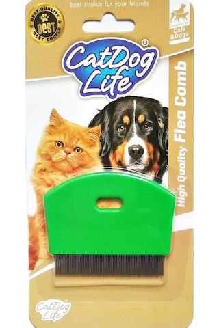 Catdoglife Orta ve Kısa Tüylü Kedi Bit Pire Dış Parazit Tarağı Yeşil