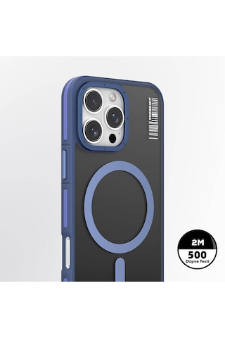 Apple iPhone 16 Pro Max Uyumlu Kılıf Magsafe Şarj Özellikli Youngkit Rock Sand Serisi Kapak Mavi