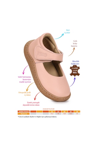 Kiko Kids Lida %100 Deri Günlük Kız Bebek Babet Ayakkabı Pudra