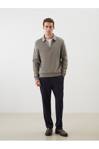 Lcw Vision Yeşil Polo Yaka Uzun Kollu Erkek Sweatshirt