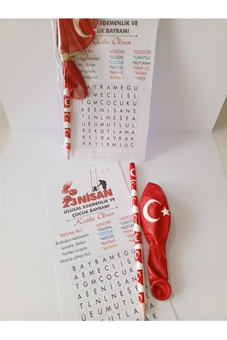 Farklı Market 23 Nisan Kelime Avı Türk Bayraklı Balon Ve Kalem 25 Adet Çok Renkli