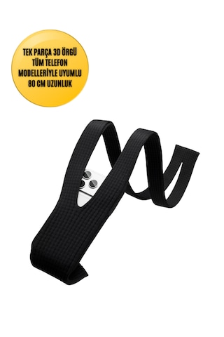 3d Örgü Phone Pocket Tüm Telefonlarla Uyumlu Telefon Askı Kılıfı 80 Cm Siyah