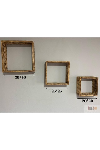 Ahşap Dekoratif Tasarımlı 3 Adet Kare Duvar Rafı Kahverengi