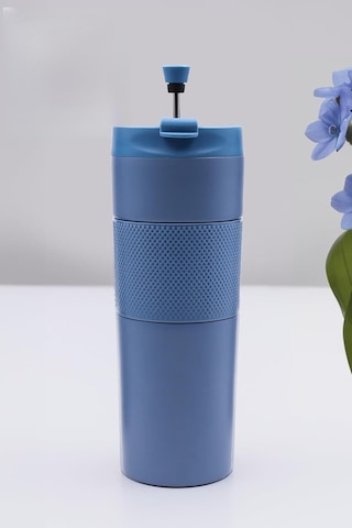 Mavi French Pressli 450ml Çelik Termos Çok Renkli