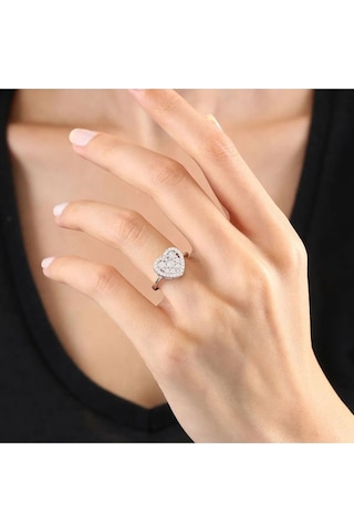 Vog Pırlanta Montür Effective Diamond Kalp Ritmi 925 Ayar Gümüş Sevgiliye Eşe Hediye Yüzük