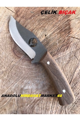 El Yapımı Mini Cep Çakısı Avcı Kampçı Bıçağı Geyikli Çelik Bıçak Kahverengi