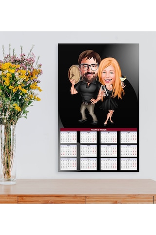 Kişiye Özel Sevgililer Karikatürlü 2020 Ahşap Duvar Takvimi - 7
