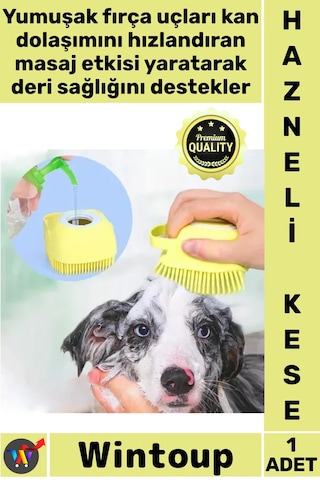 Kese Yumuşak Silikon Masaj Etkili Pratik Şık Banyo Fırçası Şampuan Hazneli Kedi Köpek Yıkama Kesesi
