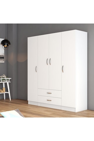tanmob 4 Kapılı Iki Çekmeceli Geniş Gardrop Beyaz- Grd0601