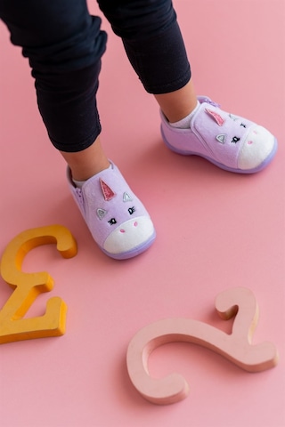 Unicorn Fermuarlı Kadife Panduf Lila
