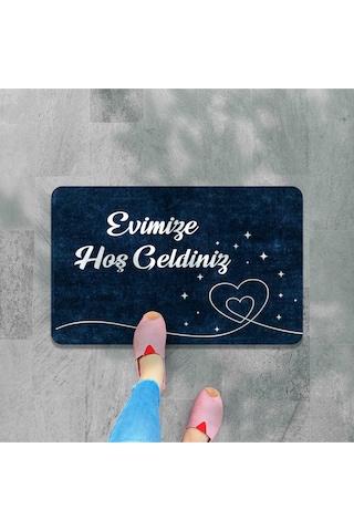 Dijital Baskılı Kapı Önü Paspas Hoşgeldiniz Yazılı Çiçek Desenıç Ve Dış Kapı Paspası Yıkanabilir Kahve - Krem