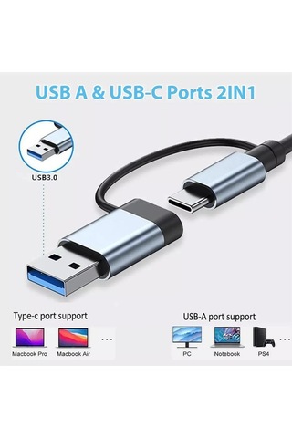 8 İn 1 Type-c Usb Hub Çoklayıcı Usb 3.0, Usb 2.0, Sd, Tf, Ses, Type-c Dönüştürücü-4938