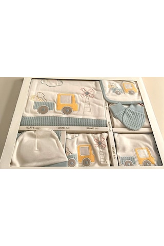 Milays Erkek Bebek 0-3 Ay Gaye Organik Pamuk Kamyon Nakışlı 10 Lu Premium Set Turkuaz