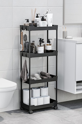 Siyah 4 Katlı Tekerlekli Düzenleyici Mutfak Ve Banyo Rafı Vesken