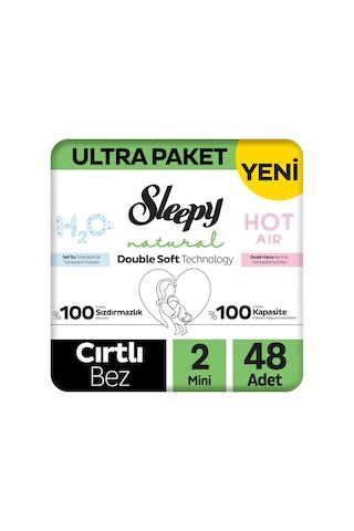 Sleepy Natural Double Soft Ultra Paket Bebek Bezi 2 Numara Mini 48 Adet