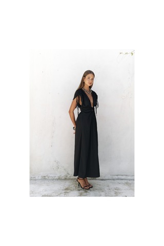 Mai Collection Mai Studios Co. Manarola Büzgü Detay Siyah Uzun Elbise siyah
