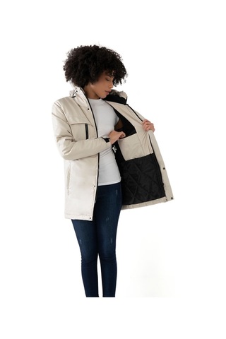 Kadın Taş Içi Polarlı Su Ve Rüzgar Geçirmez Kapüşonlu Kışlık Mont Kaban Parka Taş