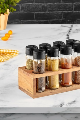 Joy Kitchen Lisa Ahşap Baharatlık Seti 8'Li Siyah Kapak