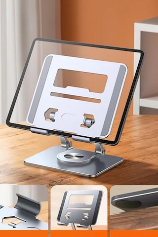 Thentech Şık Görünümlü 360 Derece Dönebilen Aşağı Yukarı Ayarlanabilir Tablet Laptop Standı Metal Stand