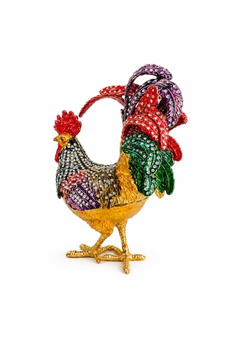 Kristal Taşlı Horoz Biblo Battal Boy 19x15 Cm Dekoratif Masaüstü Süsü Şans, Bereket Ve Güç Sembolü Hediyelik Ev & Ofis Dekoru Siyah