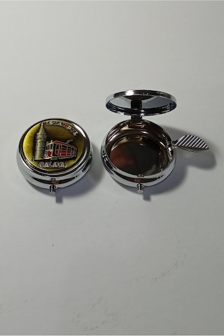Mini Taşınabilir Cep Küllüğü - Mini Cep Küllüğü - Çanta Küllüğü 5cm - İstanbul Galata Desenli Kapaklı Metal Mini Kül Tabağı