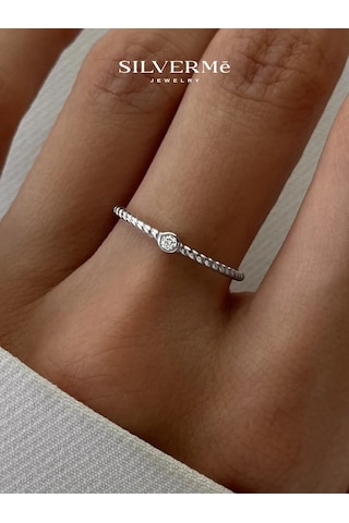 Sılverme 925 Ayar Gümüşten Yapılmış, Taş Detaylı, İnce Ve Burgu Desenli Gümüş Yüzük 280026729 Gri