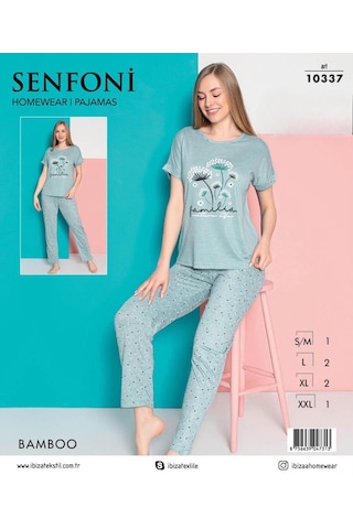 Senfoni Kadın Bamboo Viskon Bisiklet Yaka Kısa Kol Pijama Takımı 10337 -1 Adet Yeşil