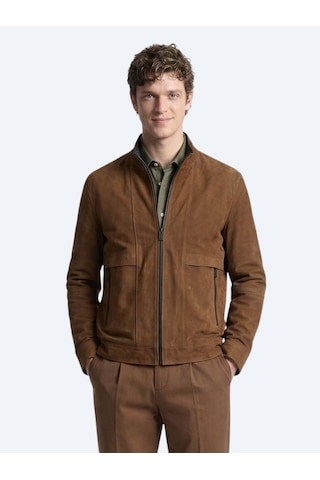 Kip Karamel Regular Fit Dik Yaka Casual Deri Mont