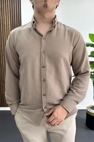 Edwox Erkek Keten Karışımlı Slim Fit Gömlek Vizon Edw499