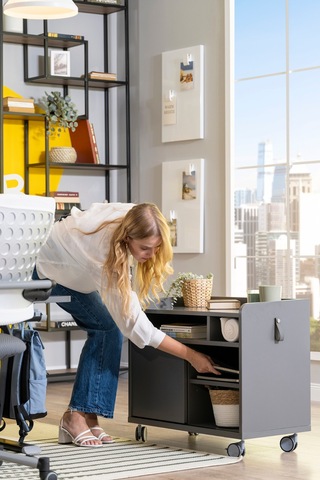 Creo Mobili Sürgü Kapaklı Organizer Smart Keson, Frenli Tekerlekli Ofis Ve Ev Komodini, Antrasit