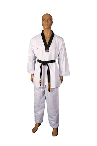Haşado Wt Onaylı Fitilli Siyah Yaka Taekwondo Elbisesi Beyaz