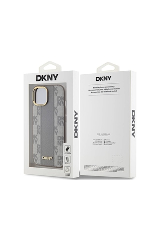 Apple Uyumlu iPhone 15 Kılıf Dkny Lisanslı M-safe Şarj Özellikli 3d Yazılı Checkered Pattern Kapak Siyah