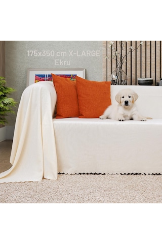 Kaymaz Koltuk Örtüsü Çift Taraflı Mikrofiber Şönil 175x350 Cm Xl- Ekru Kedi Köpek Ve Çocuk Dostu Ekru