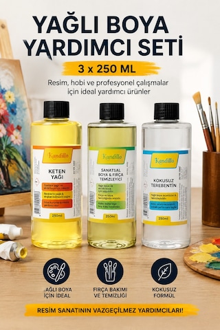 Yağlı Boya Yardımcı Malzeme Seti 3x250 Ml Keten Yağı Terebentin Fırça Temizleyici Diğer