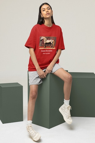 Noıssey Carpet Chronicles - Etnik Tasarımlı Unisex Oversize T-shirt Kırmızı