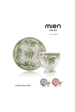 Mien 2 Li Porselen Kahve Fincan Takımı 100 Ml 3 Farklı Renk Seçeneği Beyaz